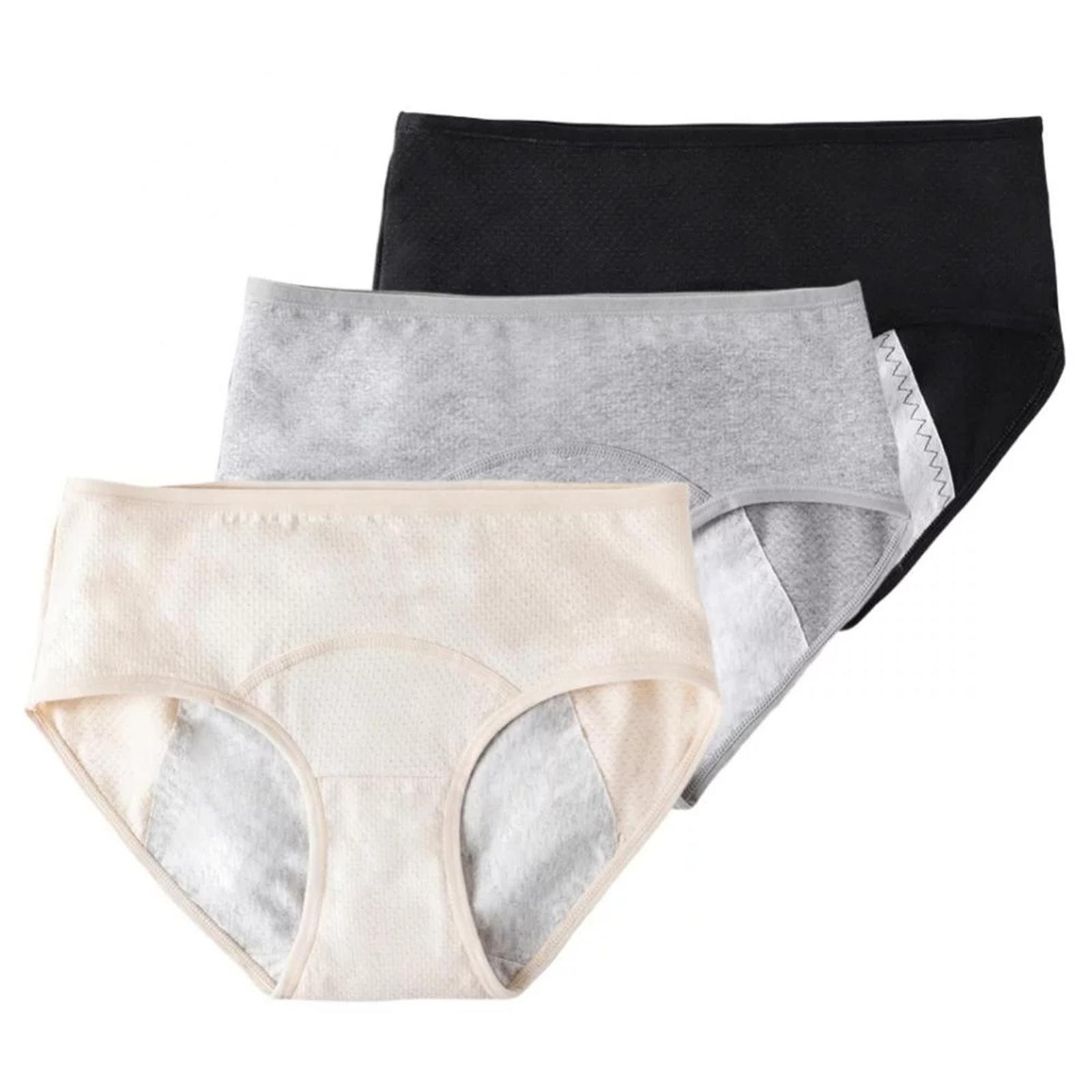 

3-Pack Women’s Cotton Leakproof Period Underwear Middle Waist Comfortable Panties Beige Black Dark Grey 2XL
