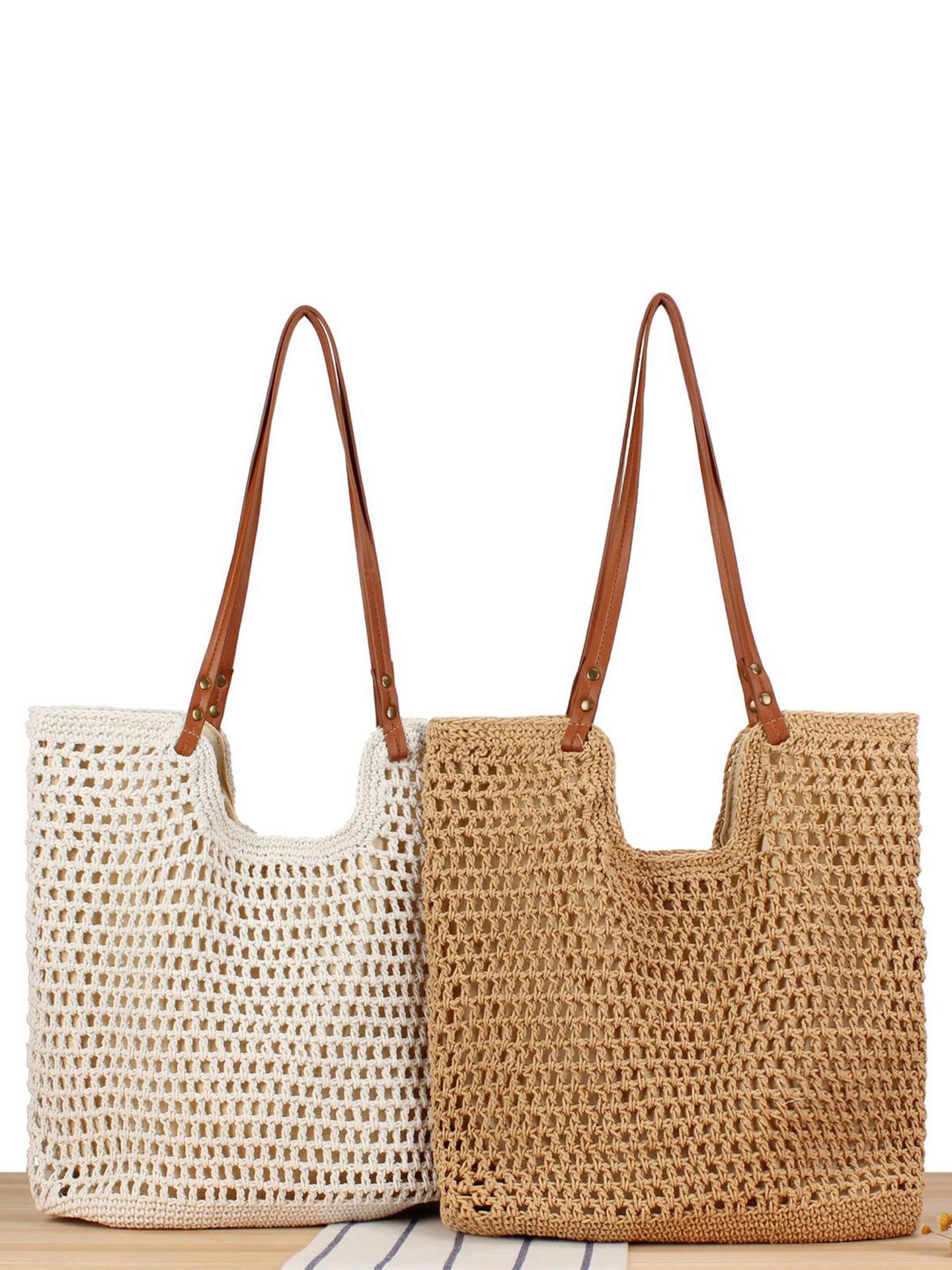 

Versatile Cotton Rope Woven Bag: Casual Fashion for Daily Commute & Beach Vacations Beige (Zipper)