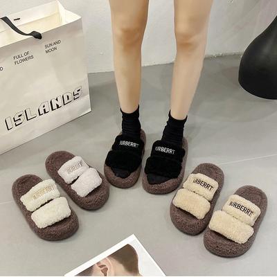 Fashion 2024 New Mao Slippers for Female Outwear Autumn and Winter Korean Thick Sole One Line Drag Girl Fairy Style Cotton Drag Ins
