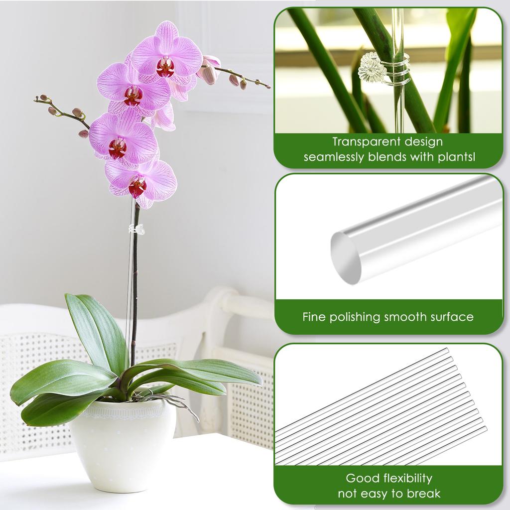 30 ks Průhledné opěrky na orchideje Akrylové pěstební tyčky s 30 klipy 45 cm a 40 cm Pěstební podpěrné kolíky pro květiny v květináčích Zeleninu