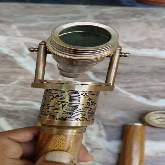 Brass Telescope Compass London Hidden On Top Wooden Walking Stick Canes