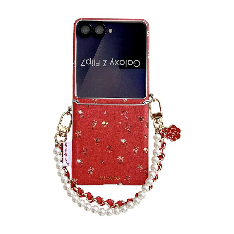 Festive Floral Case with Lanyard for Samsung Z Flip 7 FE/6/5 & Huawei Foldables