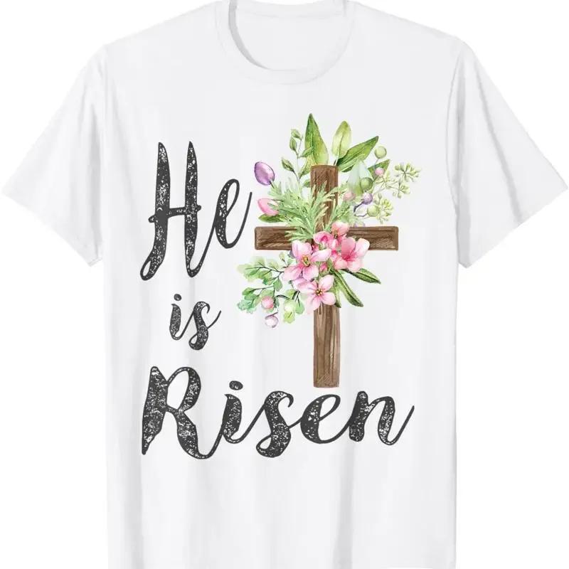 He Is Risen Floral Cross Vintage Happy Easter T Shirt