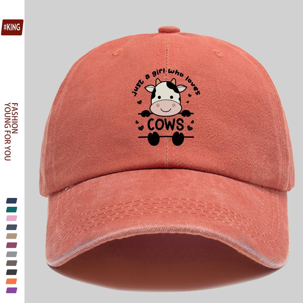 Cute Cartoon Cow Print Washed Vintage Soft Top Sunshade Baseball Cap Unisex Versatile Baseball Cap