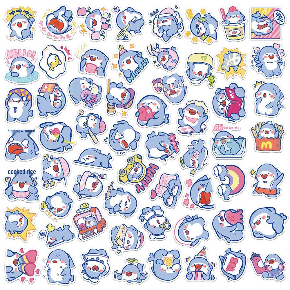 

Трансграничные 60 милых мультяшных пухлых наклеек с животными-акулами: Креативные водонепроницаемые наклейки для стаканов для воды, гитар и чемоданов