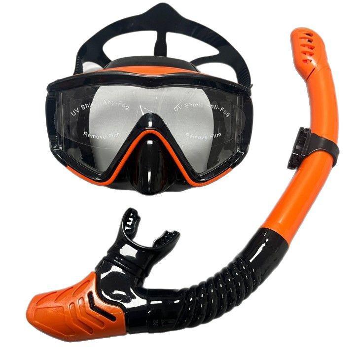 Anti-Fog Diving Mask & Snorkel Set with Three-Sided Mirror Goggles - Full Dry Silicone for Adults