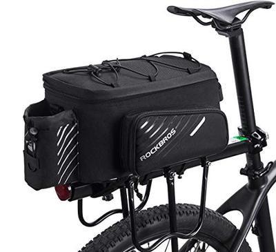 ROCKBROS Bicycle Rear Bag, Pannier Bag, Large Capacity (9-12L), Expandable Saddlebag, Carrying Rack with Waterproof Cover, Water-Repellent, Adjustable