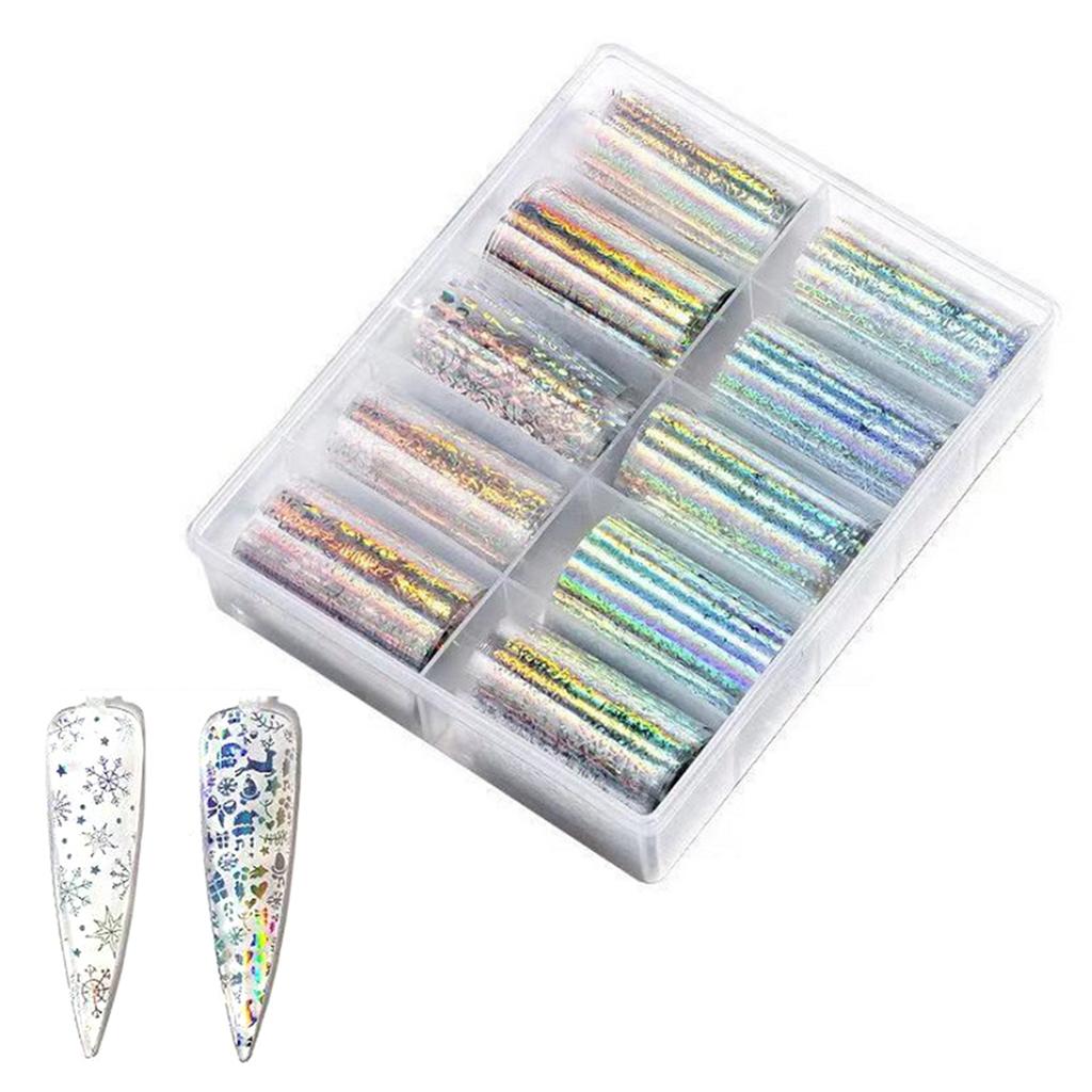 10Pcs/Pack Nail Foil Transfer Sticker Christmas Hallowmas Starry Sky Glitter Fingernail Art Stickers Tips Wraps Foil Transfer Adhesive DIY Nail