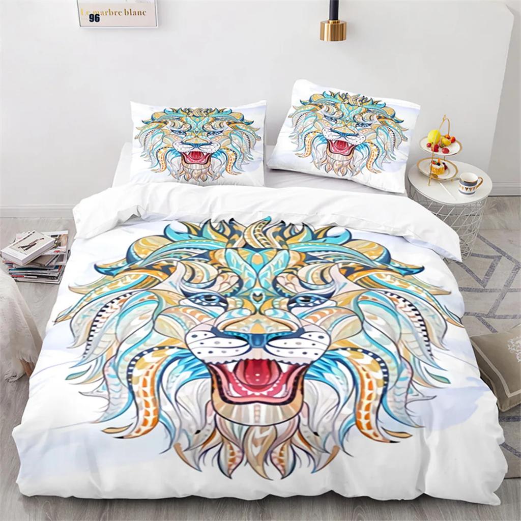 Lion Tiger And Leopard Animals Duvet Cover For Children Teen Wild Animals Theme With Pillowcases For Bedroom Decorations Queen