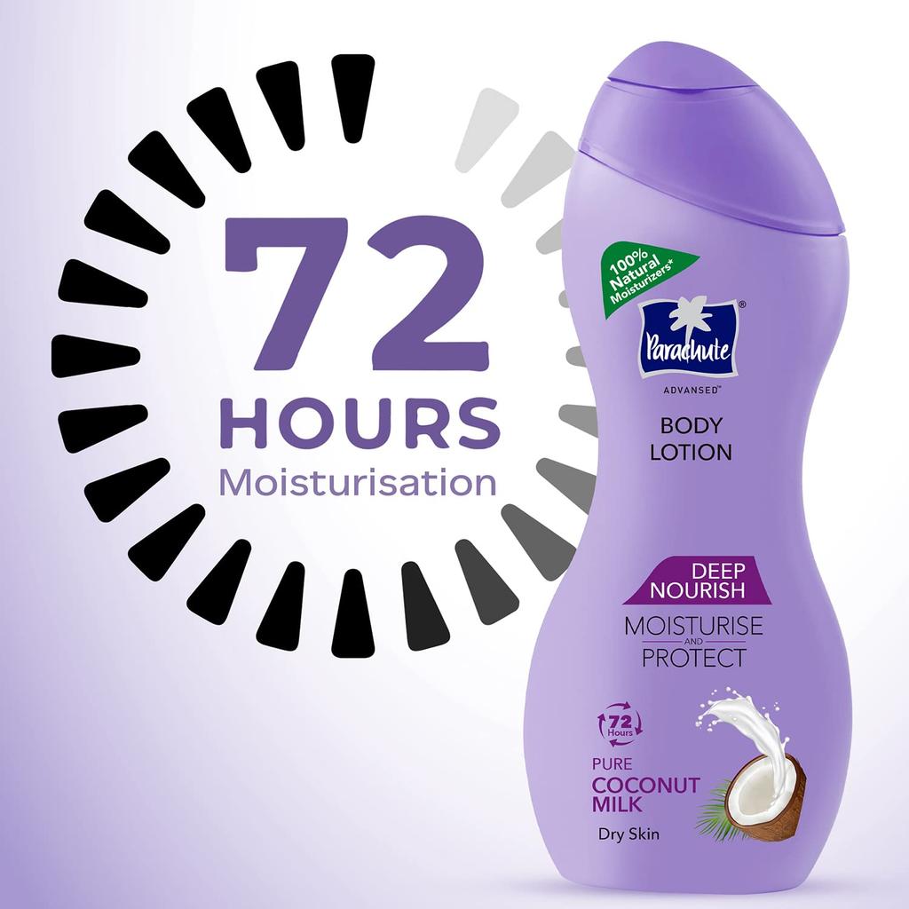 PARACHUTE Advansed Deep Nourish Body Lotion 250ml For Dry Skin With Coconut Milk 72h Hydration Fast Absorbing Non Sticky Glow
