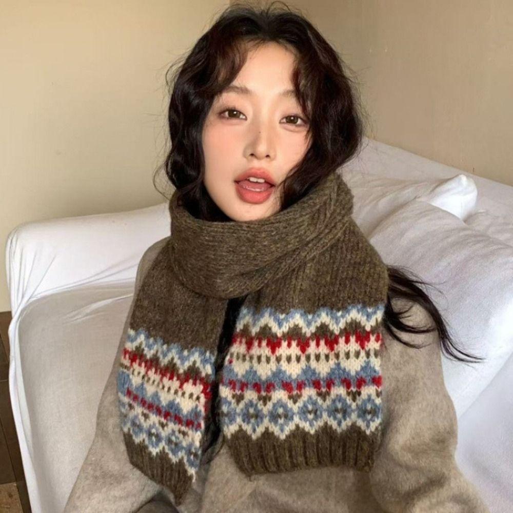 Thicken Jacquard Knitted Scarf Wool Fair Isle Style Shawl Winter Cashmere Scarves Women/Men