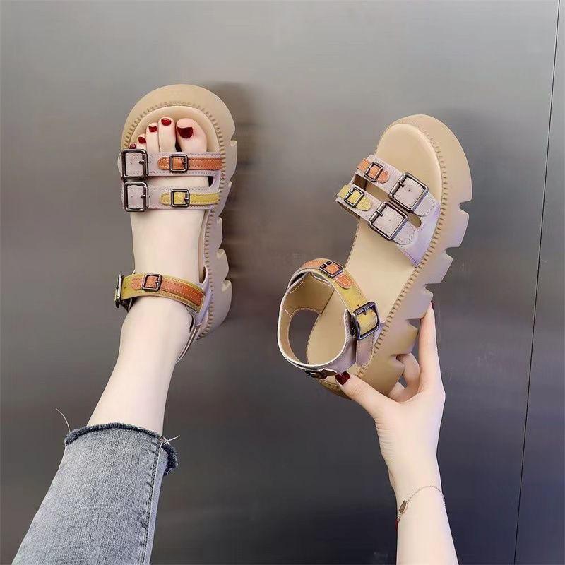 Vintage platform sandals female 2025 summer new fairy style soft leather muffin Internet celebrity fashion skirt Roman shoes