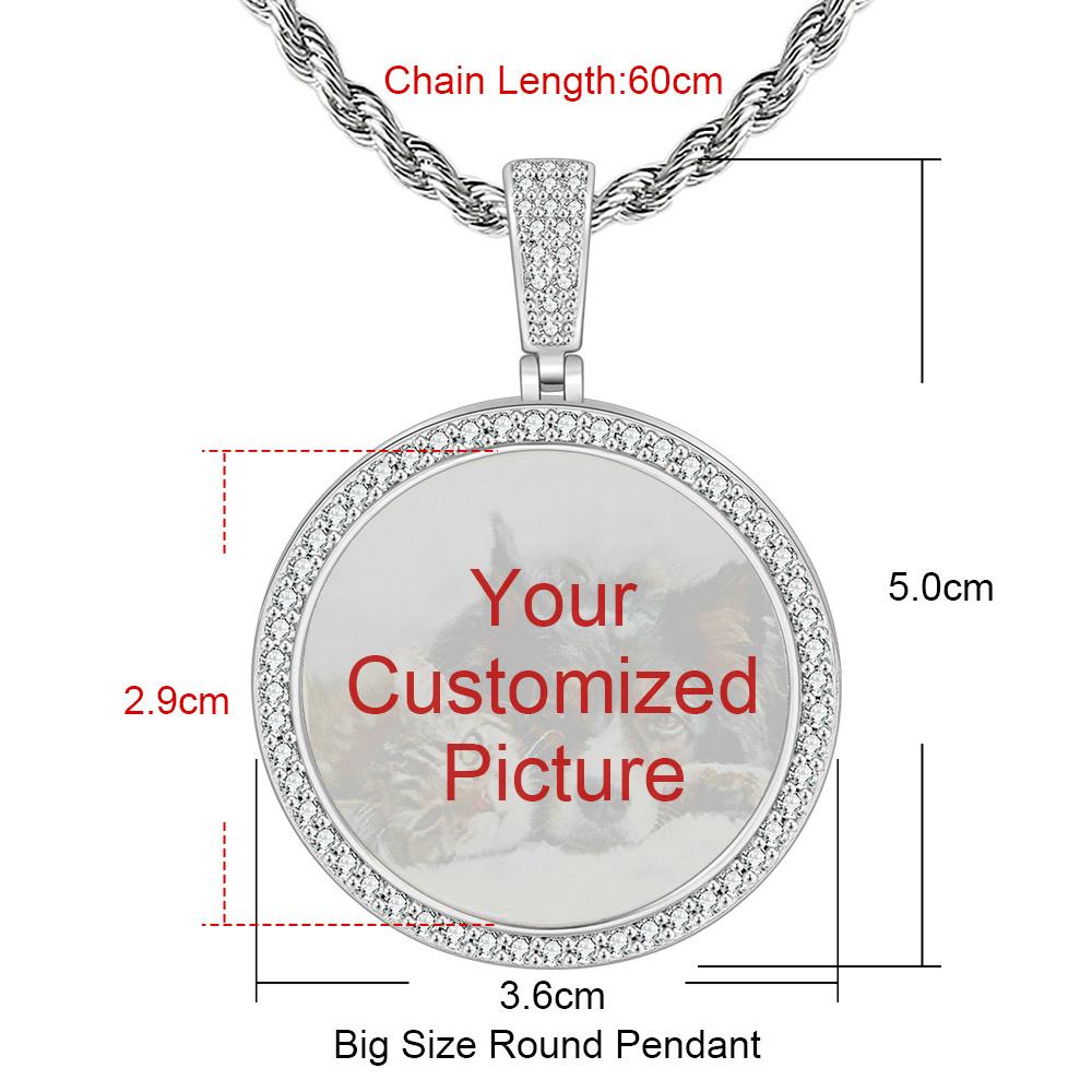 Two Sizes Big Circle Photo Pendant Necklace For Women Men Iced Out Neck Chain Hiphop Jewelry Personalized Family Gift