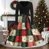 Women's Casual Vintage V-Neck Long Sleeve Dress with Christmas Print