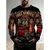 Herren Vintage Auto Route 66 Digitaldruck Rundhals Langarm