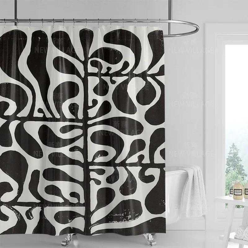 וילון מקלחת גרפיטי גיאומטרי מופשט סגנון מינימליסטי נורדי בד עמיד למים וילון אמבטיה וילון מקלחת 180x200