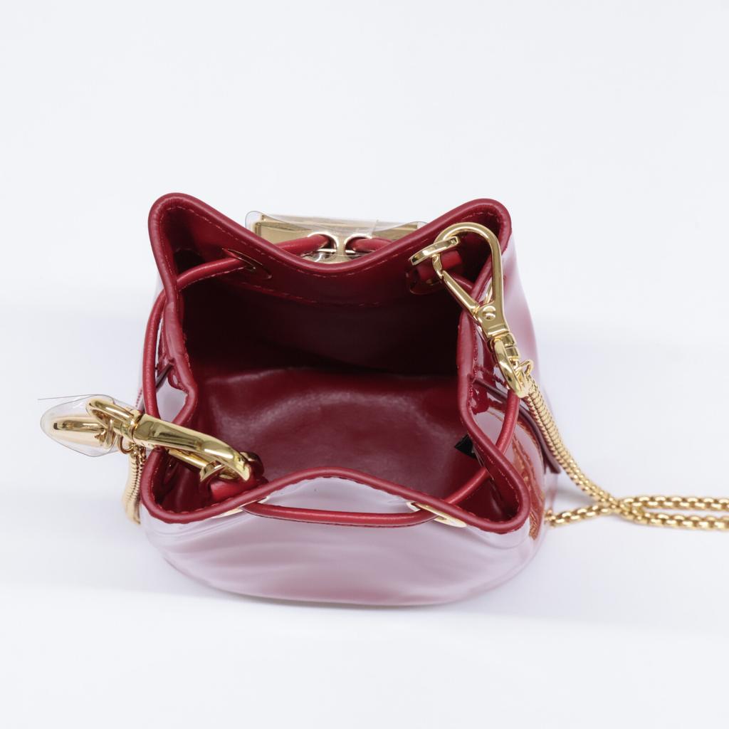 Prada Brand New, Unused 1NR016 Triangle Logo Patent Mini Pouch with Drawstring and Chain Shoulder Bag Cherry/GDHardwareUsed