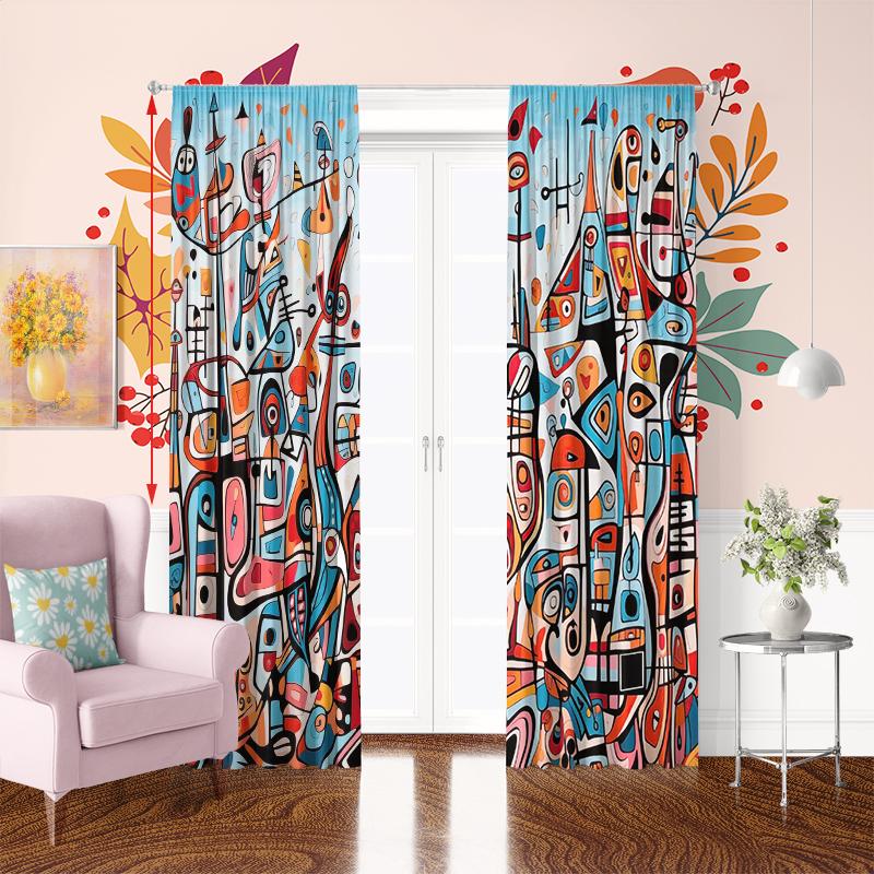 2Pcs- Complex Painting - Printed Curtain -100% Polyester Material, Suitable for Bedroom Curtains and Living Room Decoration;