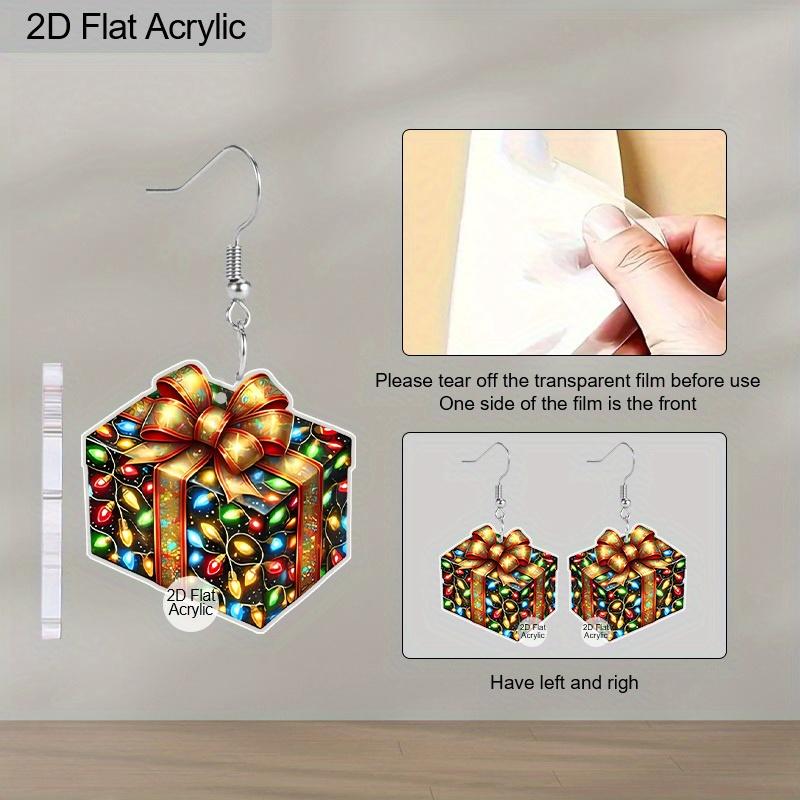 2D Flat Christmas Ribbon Box Dangle Earrings, Lightweight Acrylic Material,Ideal for Party Gifts, Jewelry, and Christmas Gifts.
