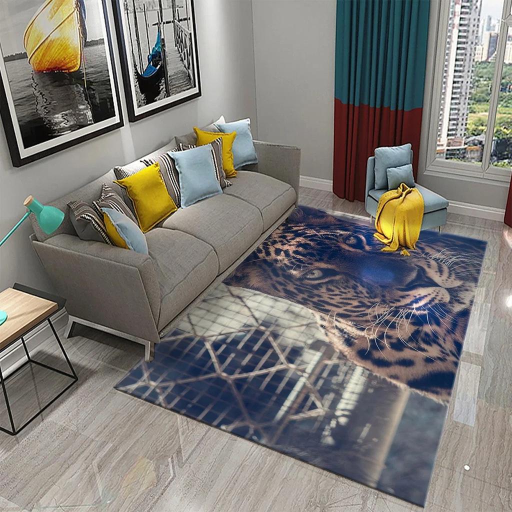3D Leopard Carpet Wild Animal Pattern Living Room Bedroom Bathroom Kitchen And Kids Play Area Non-Slip