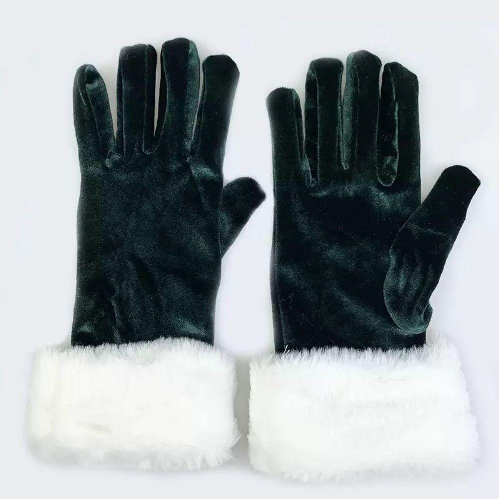 Red Velvet Velvet Mittens Warm Santa Claus Gloves Fashion Full Finger Gloves  Cosplay Party
