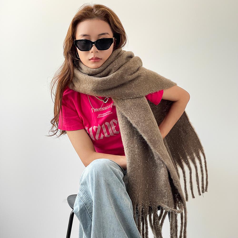 Winter fashion versatile scarf solid color mohair thickened warm scarf women's shawl