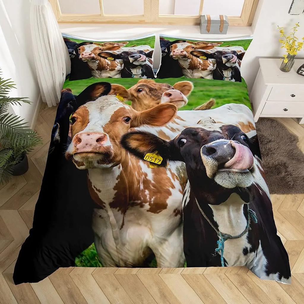 Cow Duvet Cover Collection King Microfiber Milk Cow And Yellow Sunflower Print Comforter Cover Cute Animal And Floral Theme Bedding Collection