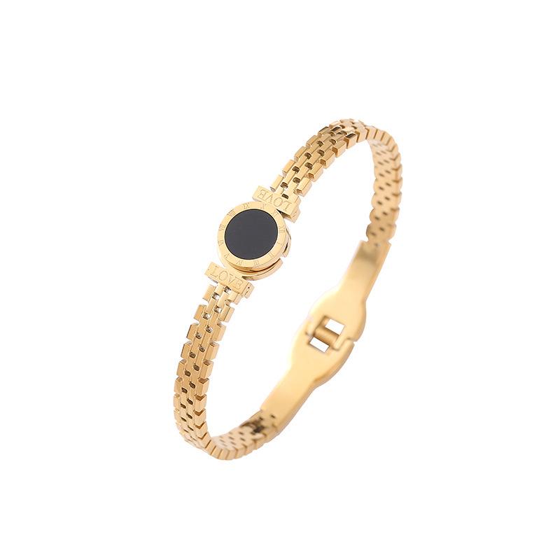 18K Gold Korean-Style Titanium Steel Women's Bracelet - Roman Bangle with Cold Style Niche Design