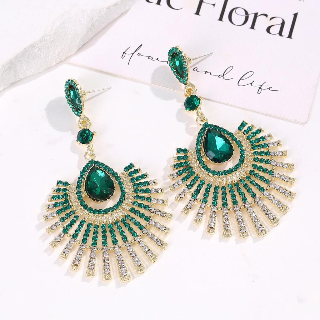 French Rhinestone Water Drop Earrings - Elegant Light Luxury Court Style Studs for Women with Exaggerated Dangles and High-End Quality