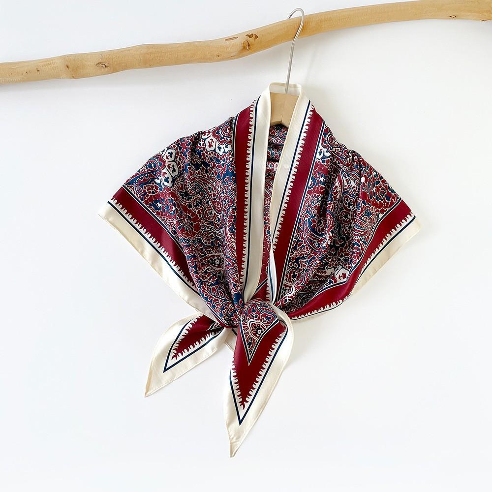 Ethnic style wearing headscarf twill silk high-end shawl triangular scarf cashew nut clothing with triangular silk scarf women 135*60