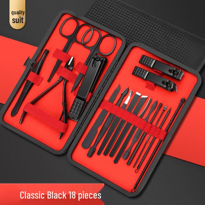 24-teiliges Schwarz-Rot-Nagelknipser-Set mit Schrägschnitt-Knipser, Pediküre-Werkzeugen und Hautscheren