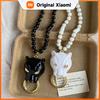 LATS Elegant Enamel Leopard Pendant Necklace for Women Luxury High-End Queen Style Beaded Clavicle Chain Daily Party Accessory