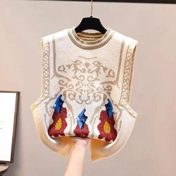 Coletes de Tricô Jacquard Tamanho Grande Femininos de Primavera e Outono Coletes Sem Mangas Versáteis