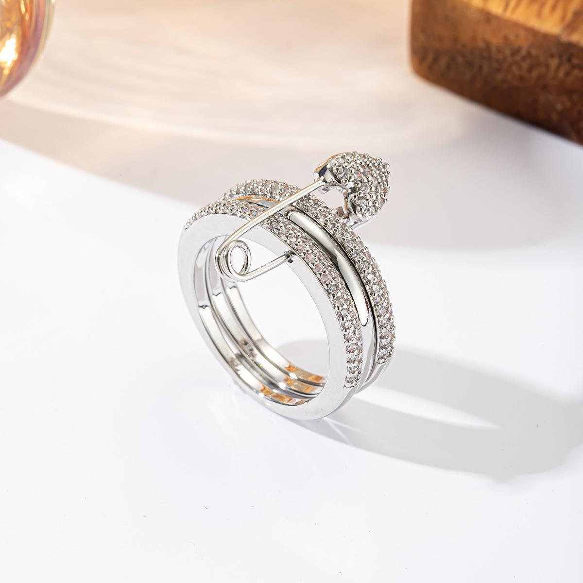 Three-Color Heart-Shaped Detachable Ring For Women, Personalized Micro-Inlaid Zircon Pin Ring No. 5