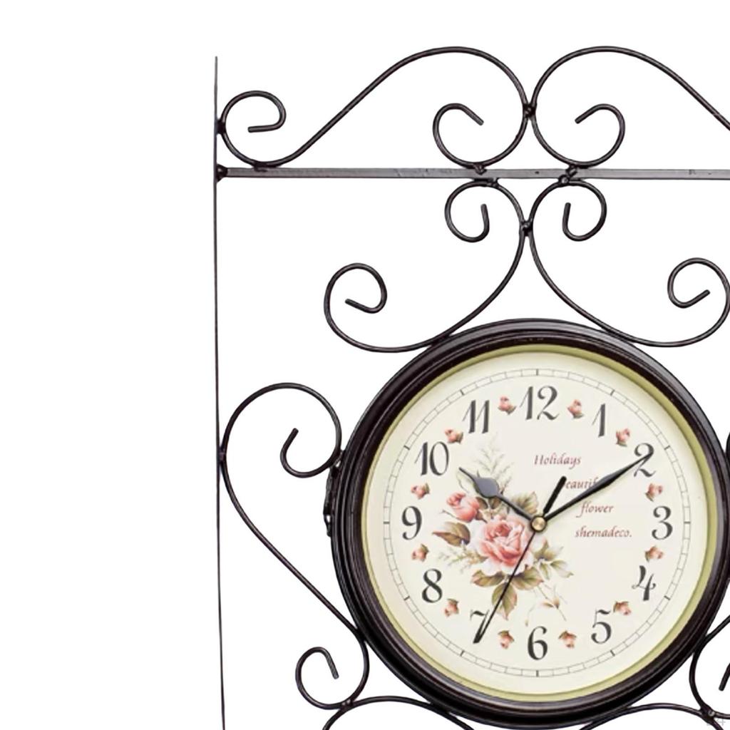 Antique Double Sided Wall Clock Silent Iron Faced Hanging Round Quiet for Hallway