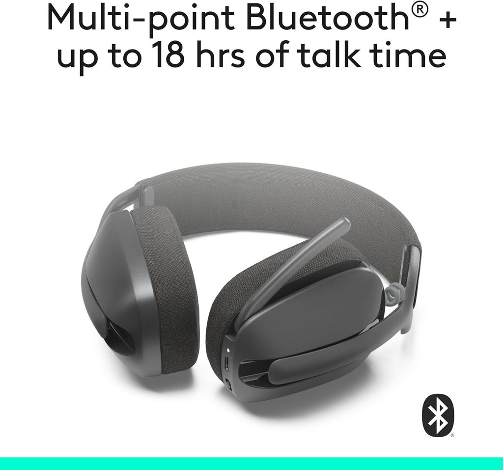 Logitech Zone Vibe 100 Wireless Bluetooth Earphones, Head mounted Office Earphones, Noise cancelling Earphones, 20 Hour Battery Life