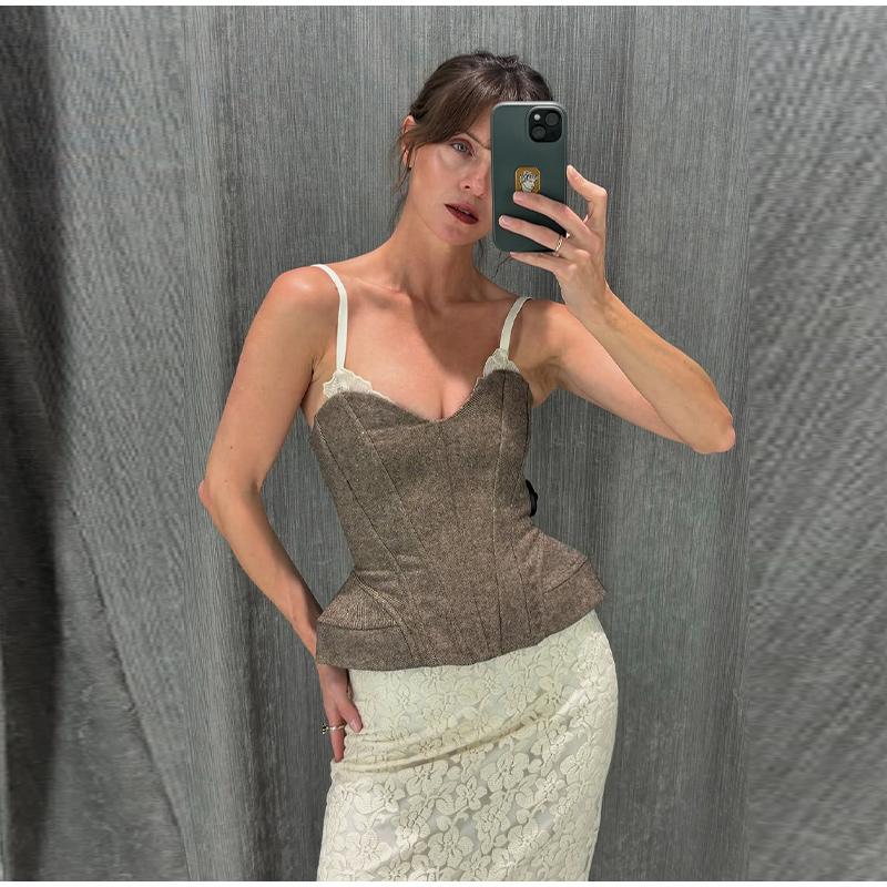 Sexy Print Sling Fishbone Corsets Women Backless Zipper Sleeveless Slim Tops Female 2026 Summer New Chic Evening Party Tanks