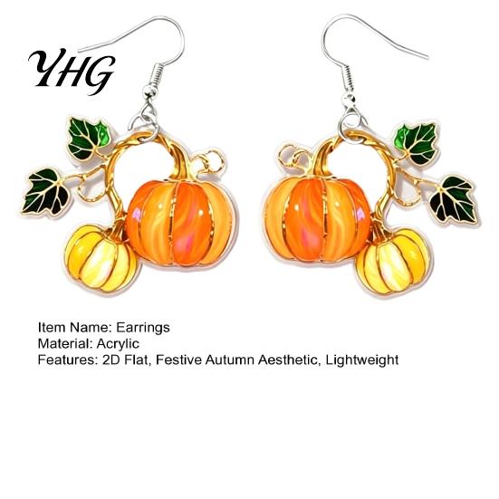 Charming Holiday Party Jewelry 1 Pair Pumpkin Acrylic Drop Earrings, 2D Fall Harvest Dangle Earrings for Women Women, Halloween Thanksgiving
