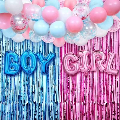 Gender Reveal Party Decorations Confetti Balloon Garland For Boys Or Girls Blue And Pink Tassel Curtains 