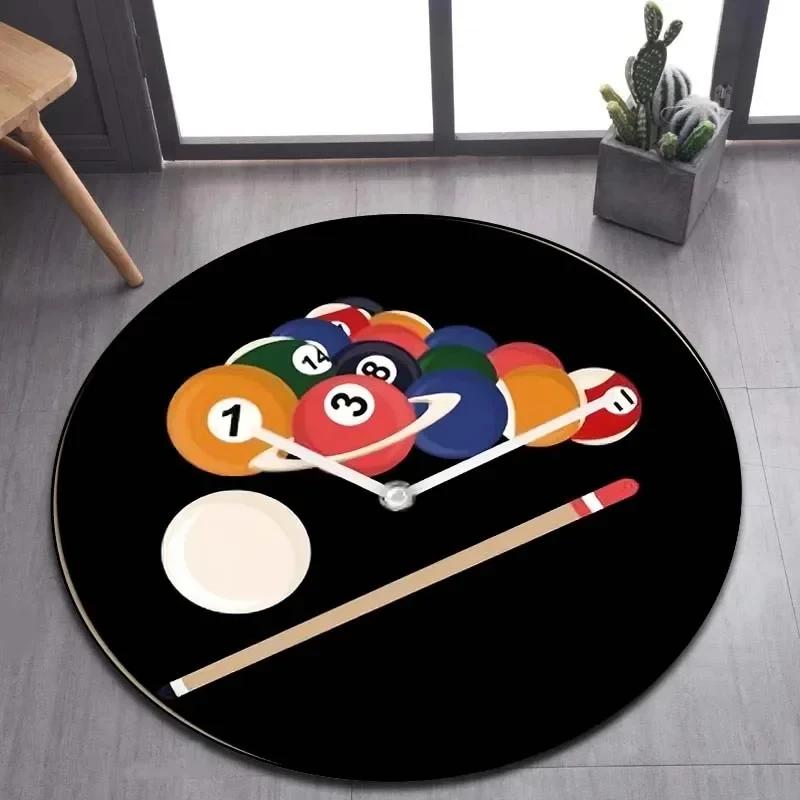 Billiard Clock Print Round Carpet Soft Area Rug for Bathroom Bedroom Living Room Doormat Gaming Chair Decor Non-Slip Floor Mat