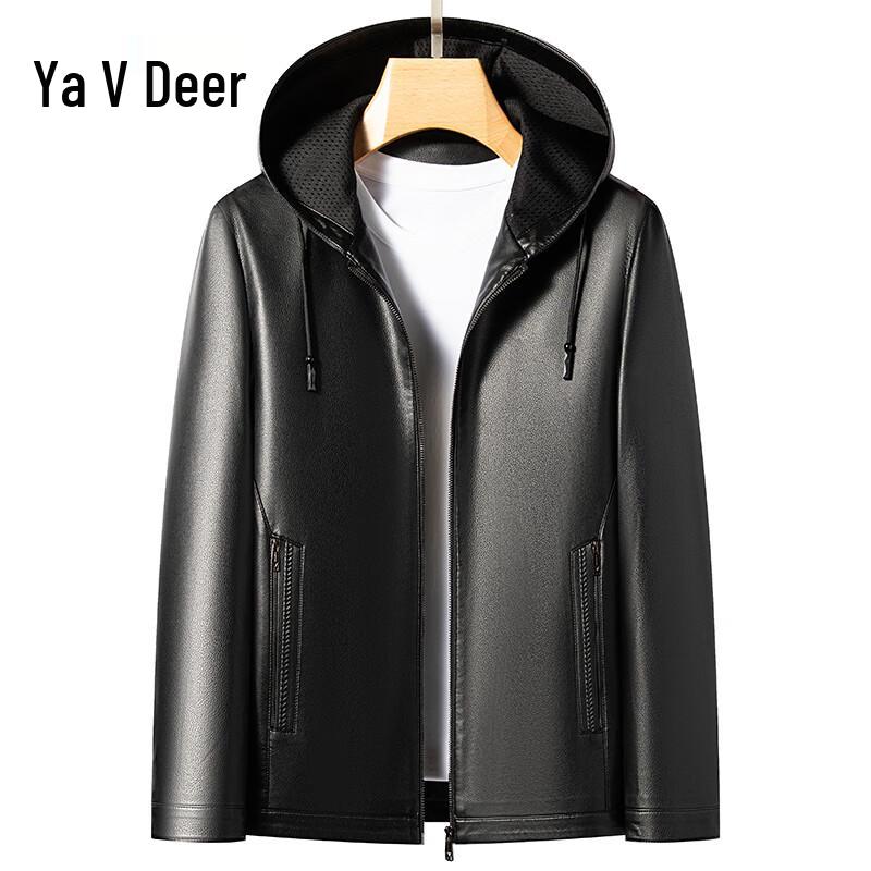 

Yalu Men s Hooded Faux Leather Jacket L