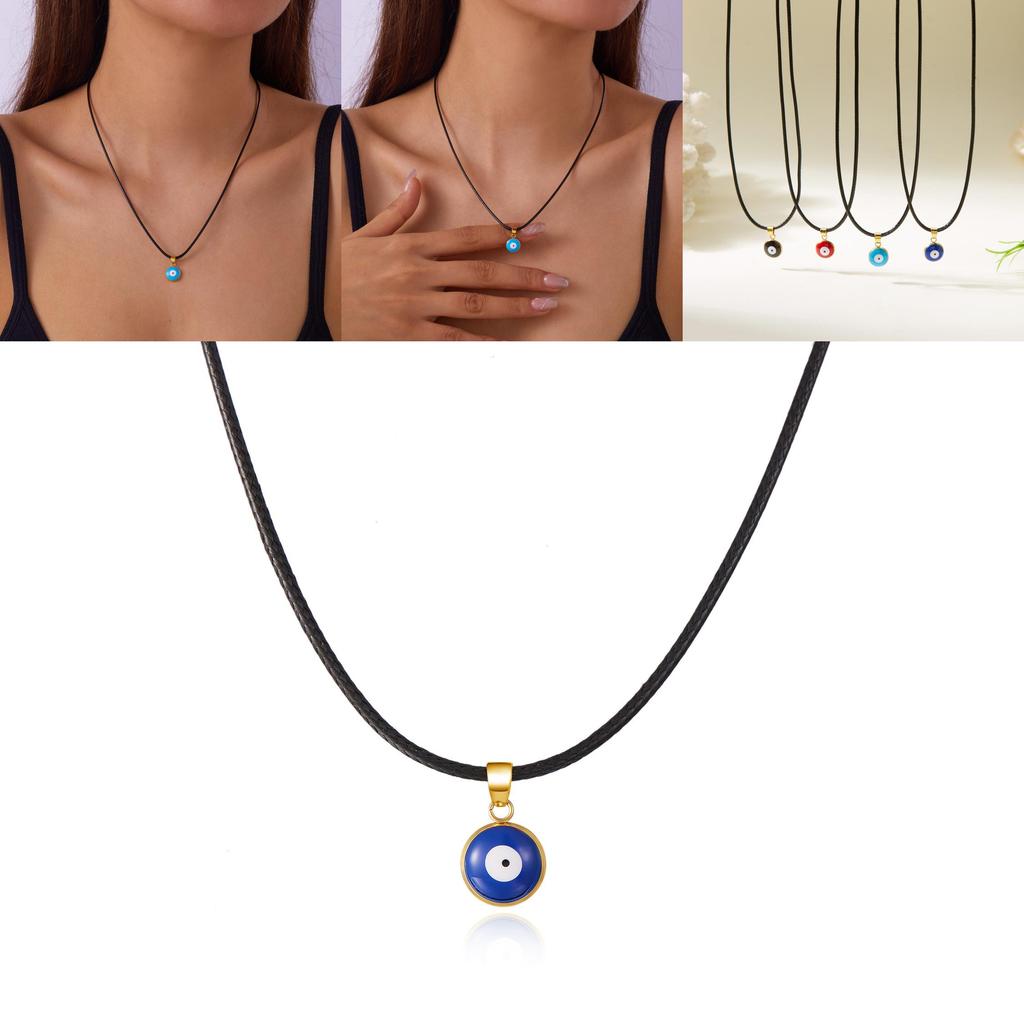 Creative Demon Eye Necklace With Leather Cord For Fashion Girls