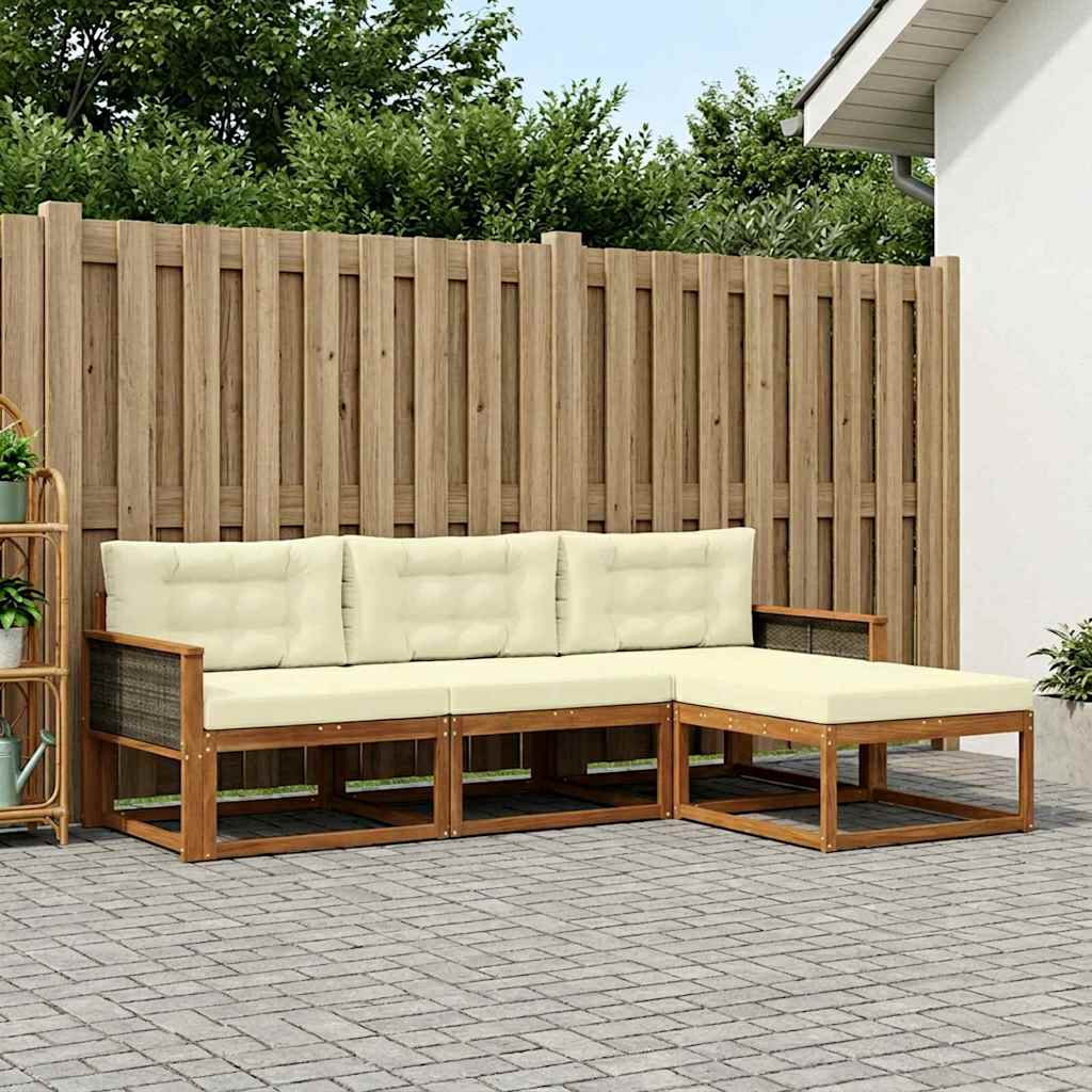 Outdoor Sofa Set with Cushions 4 pcs Natural and Cream