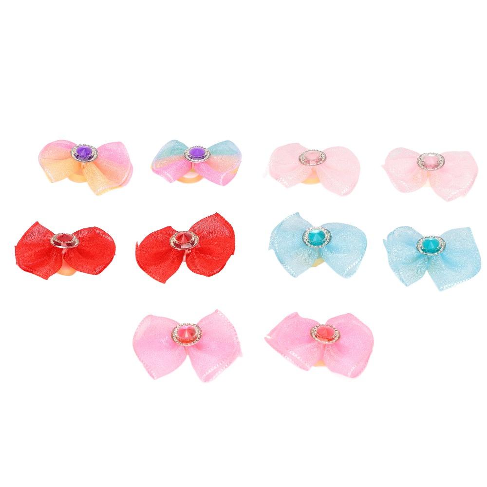 20pcs Organza Ribbon Dog Bow Hair Ties Rhinestone Inlay Pet Bow Rubber Bands Dog Beauty Styling