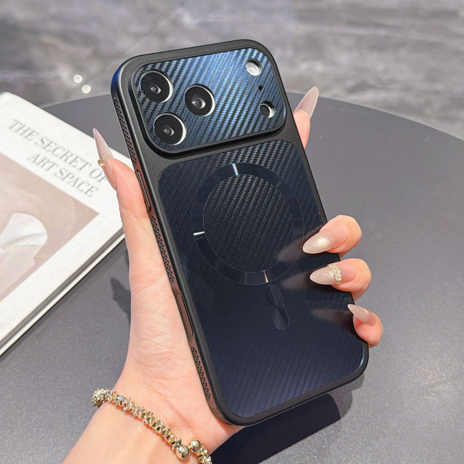 Carbon Fiber Texture Magnetic Case for iPhone 17 Pro Max – Fits iPhone 16 with Large Window iPhone 16 Pro чёрный