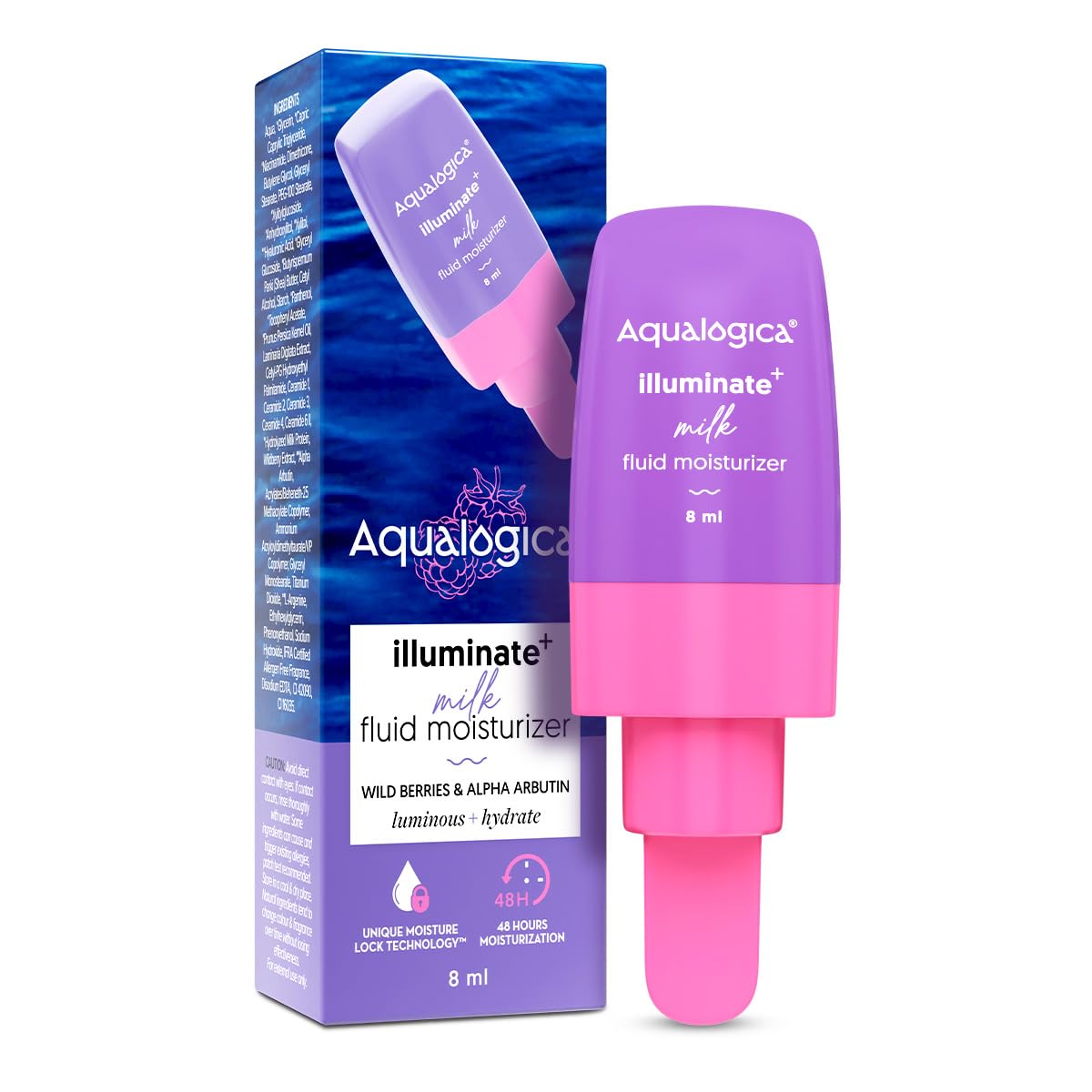 Aqualogica Illuminate + Milk Fluid Moisturizer 8ml Lightweight Hydrating Even Skin Tone Cream