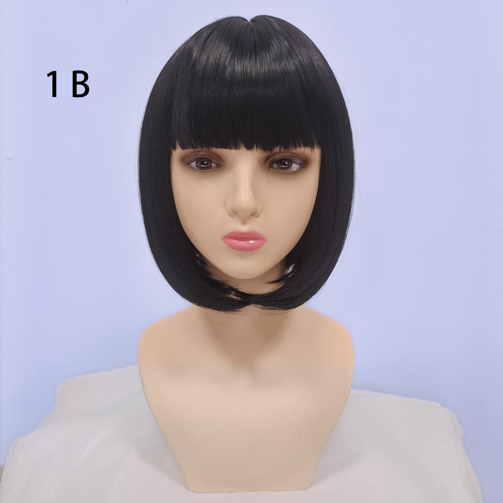 12-inch Short Straight Bangs Wig for Women - European & American Style Synthetic Bob