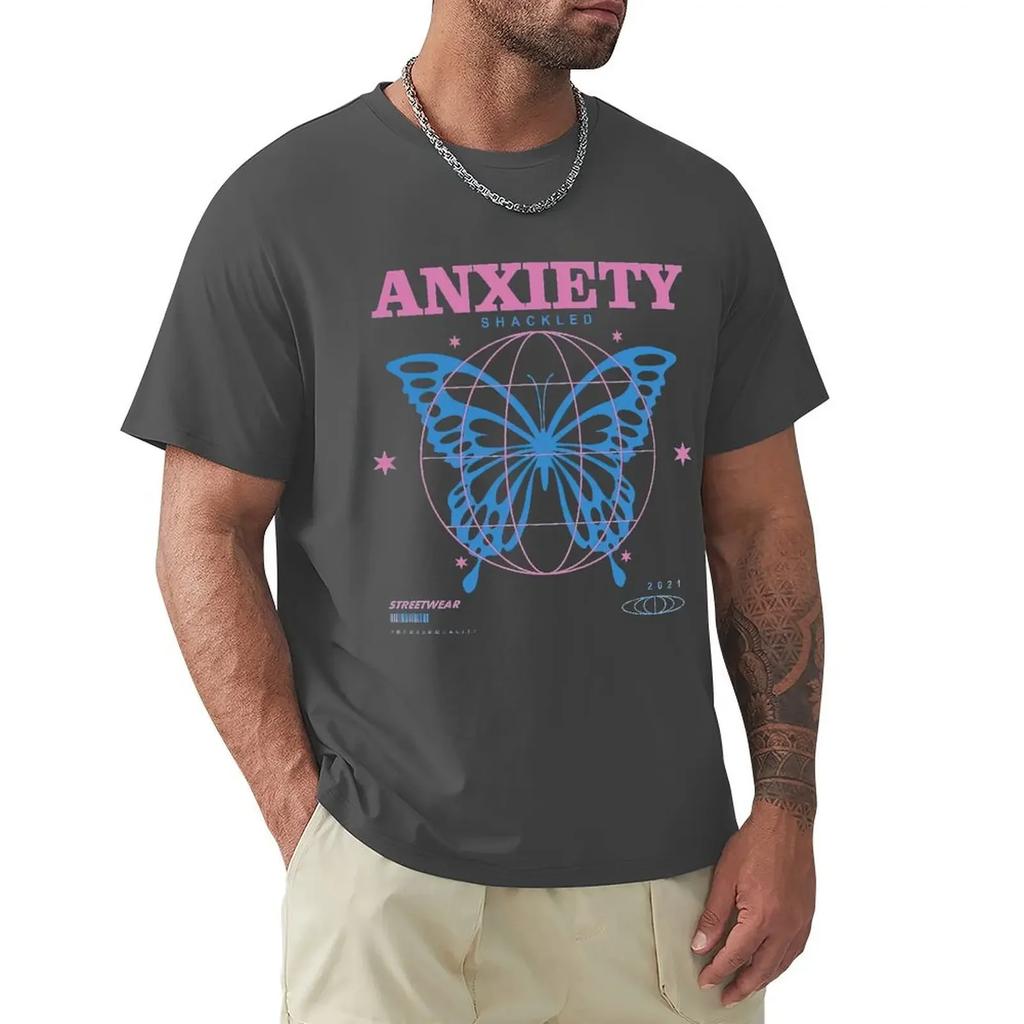 Anxiety, Butterfly Design T Shirt Harajuku Short Sleeve T-shirt 100% Cotton Graphics Tshirt Tops