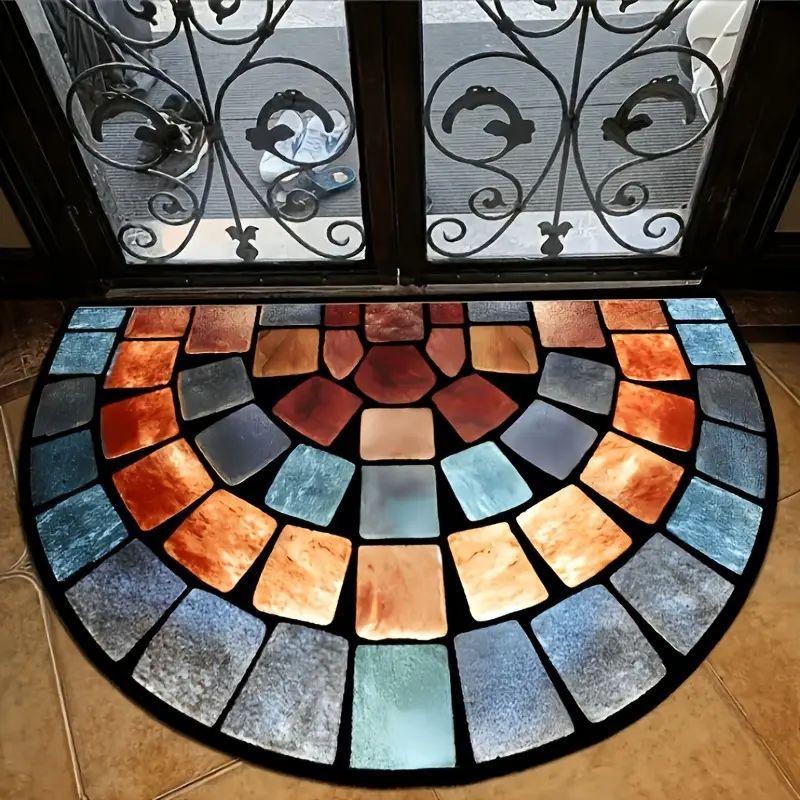 Colored Stone-Patterned Welcome Door Mat Retro Semi-Circular Anti-Slip Floor Mat Bedroom Carpet Home Decoration