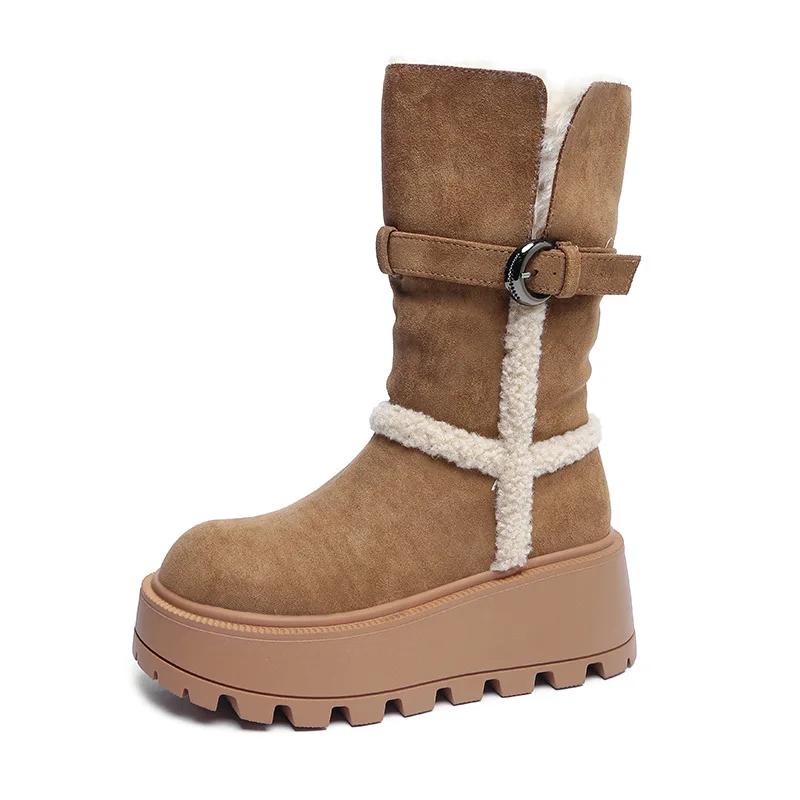 

Зимние женские теплые плюшевые сноубутсы высокого качества, непромокаемые, модные, повседневные хлопковые ботинки, женские рыцарские ботинки, botas para mujer 35 светло-коричневого